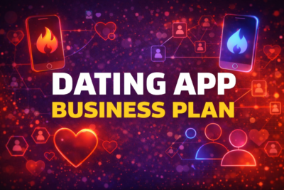 Dating App Business Plan guide with user acquisition, retention strategy, and monetization model visual