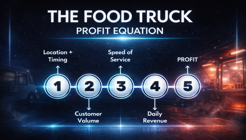 food truck business plan profit model showing location timing customer volume speed of service and revenue flow