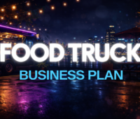 Food truck business plan feature image with neon-lit food truck scene and bold glowing title text for startup planning guide